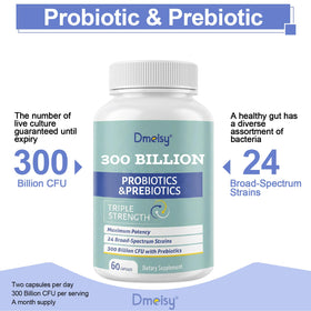 Dmeisy Probiotiques 300 Milliards CFU 60 Capsules vue arrière