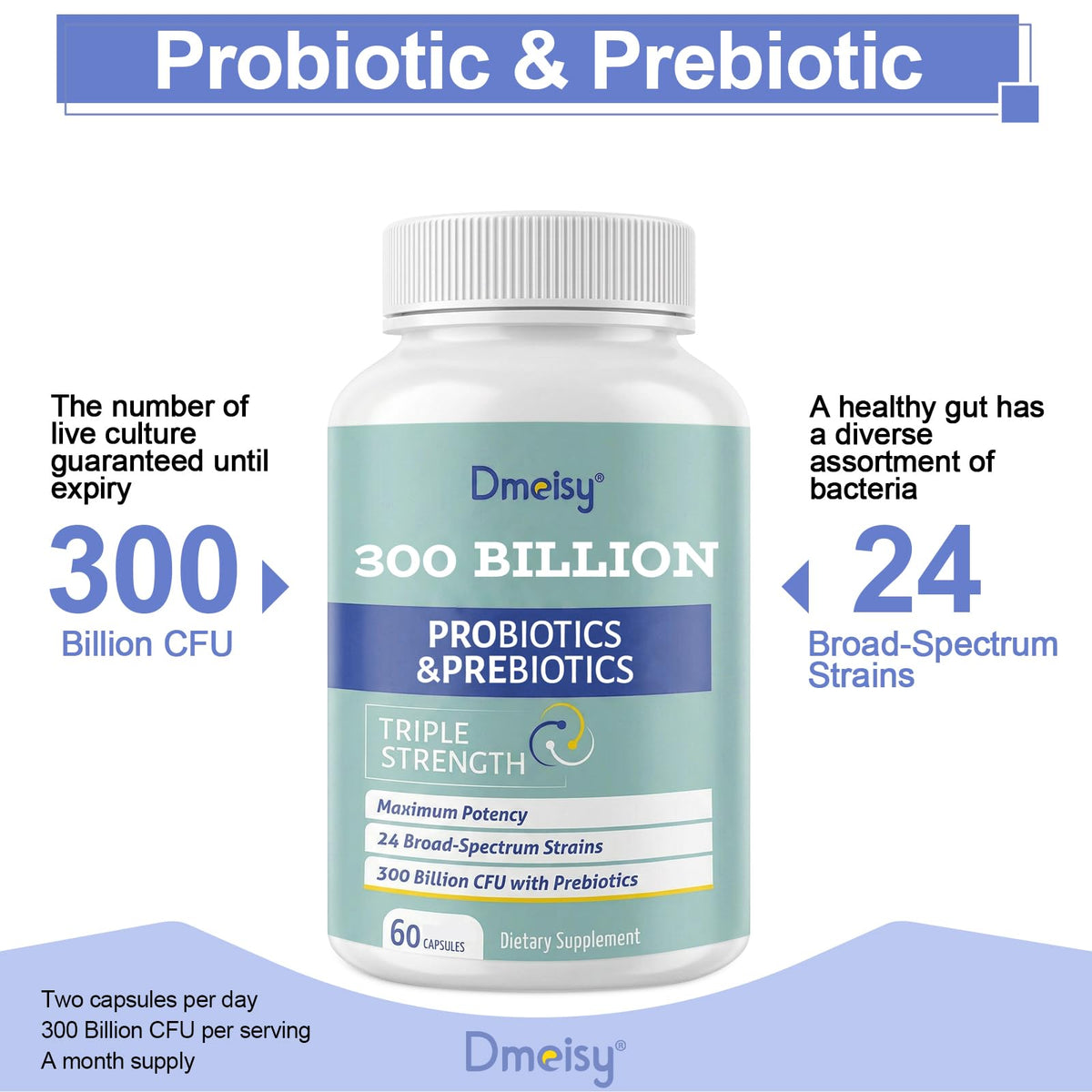 Dmeisy Probiotiques 300 Milliards CFU Capsules Ouvertes