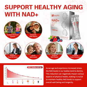 DNOUHN NAD+ Liquide 1500mg en sachets sur une surface