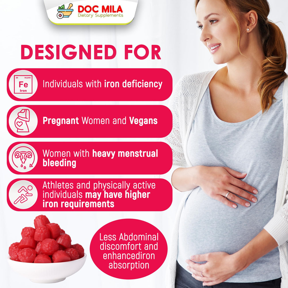 Doc Mila gummies de fer bisglycinate 25mg en gros plan