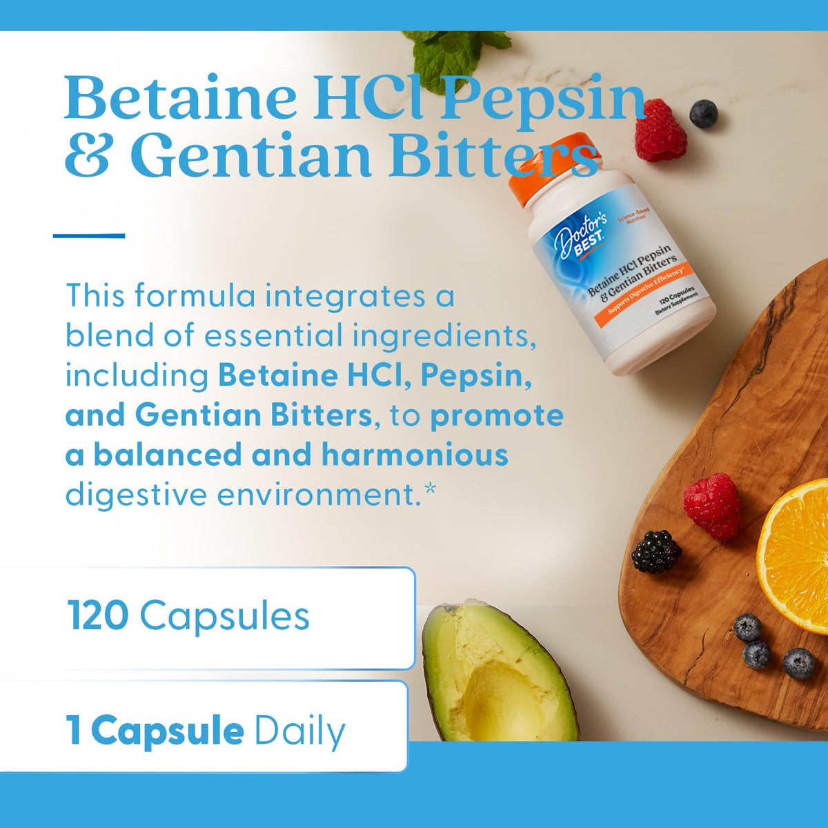 Doctor's BEST Betaïne HCl Pepsine 120 capsules arrière