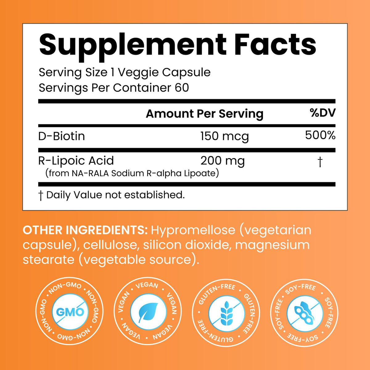 Doctor's BEST Complément Alimentaire Acide Alpha-Lipoïque Stabilisé - Détails de l'étiquette