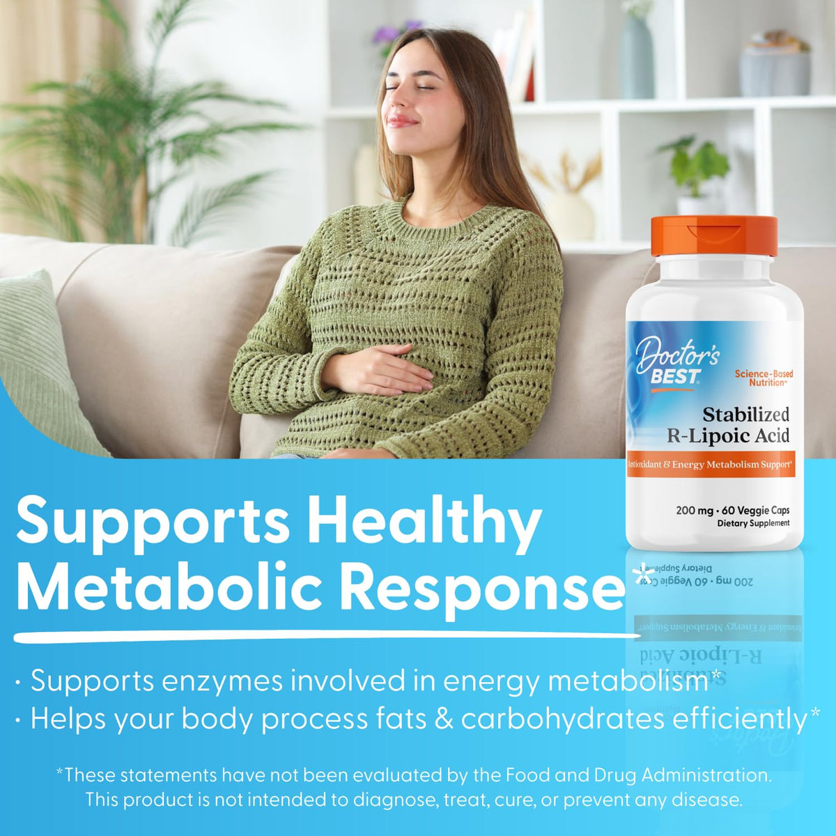 Doctor's BEST Complément Alimentaire Acide Alpha-Lipoïque Stabilisé - Vue latérale du flacon