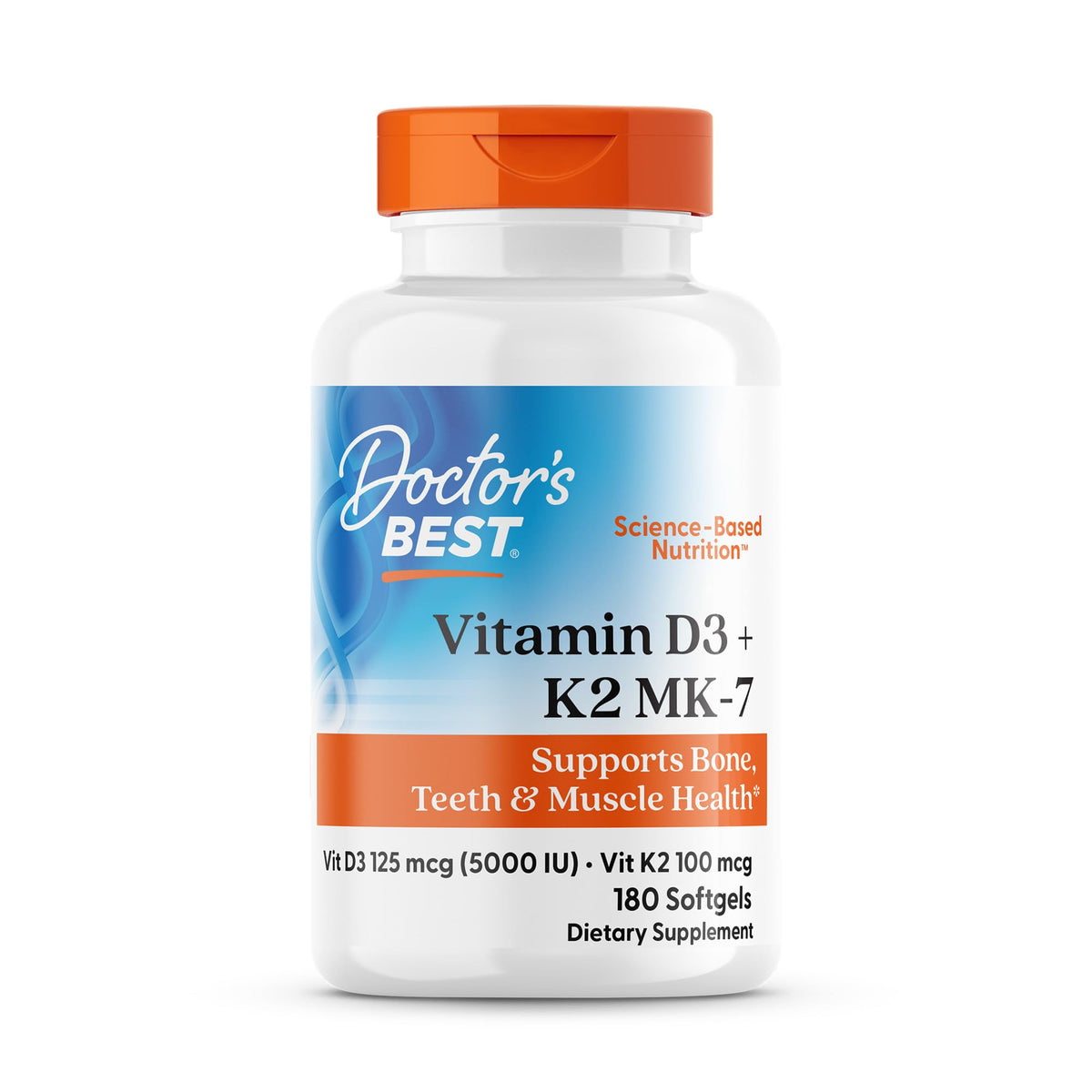 Doctor's BEST Complément Alimentaire Vitamine D3 et K2 180 gélules souples vue de face