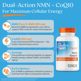 Doctor's BEST Complément NMN + CoQ10 60 Veg Caps côté