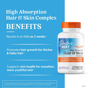 Doctor's BEST Complexe Cheveux et Peau, capsules végétales sur fond blanc