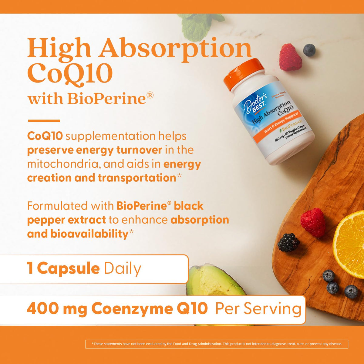Doctor's BEST CoQ10 400mg vegan capsules back view