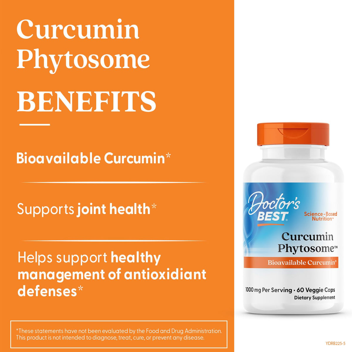 Doctor's BEST Curcumin Phytosome 1000 mg vue arrière avec informations nutritionnelles
