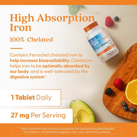 Doctor's BEST Fer Chélaté 27 mg 120 Tablettes - présentation sur une table