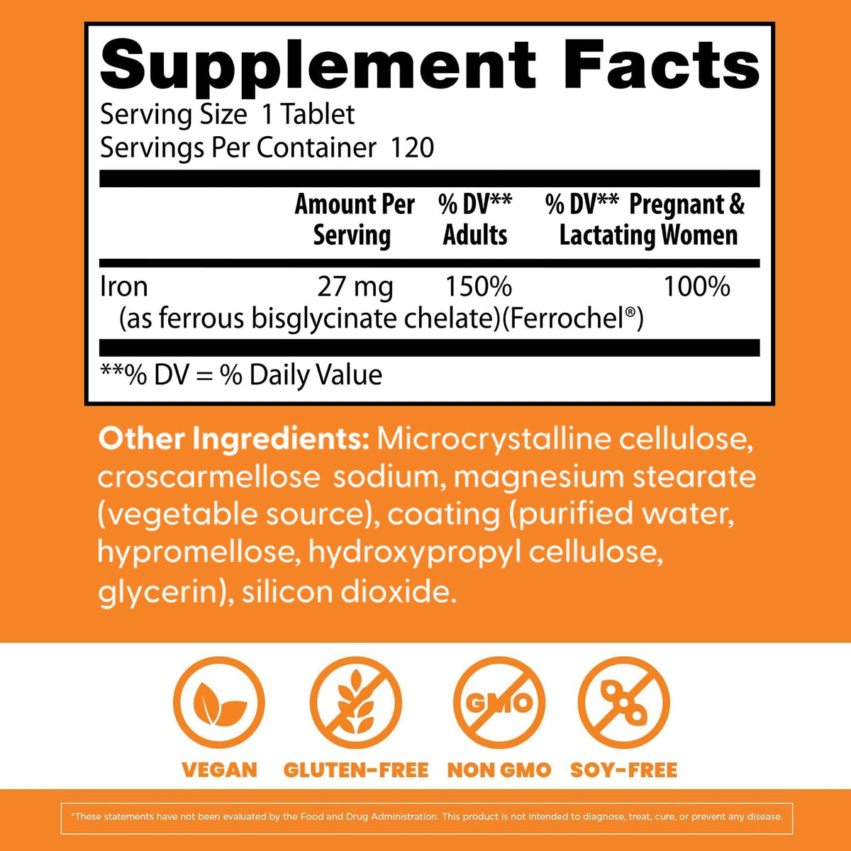 Doctor's BEST Fer Chélaté 27 mg 120 Tablettes - vue arrière