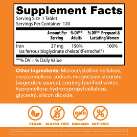 Doctor's BEST Fer Chélaté 27 mg 120 Tablettes - vue arrière