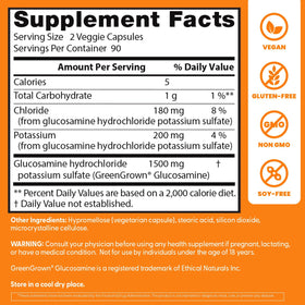 Doctor's BEST Glucosamine 1500mg Végétalien ingrédients et étiquette
