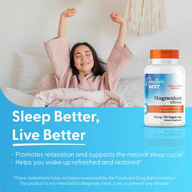 Doctor's BEST Magnésium Citrate 125 mg, capsules végétales avec une main tenant le flacon