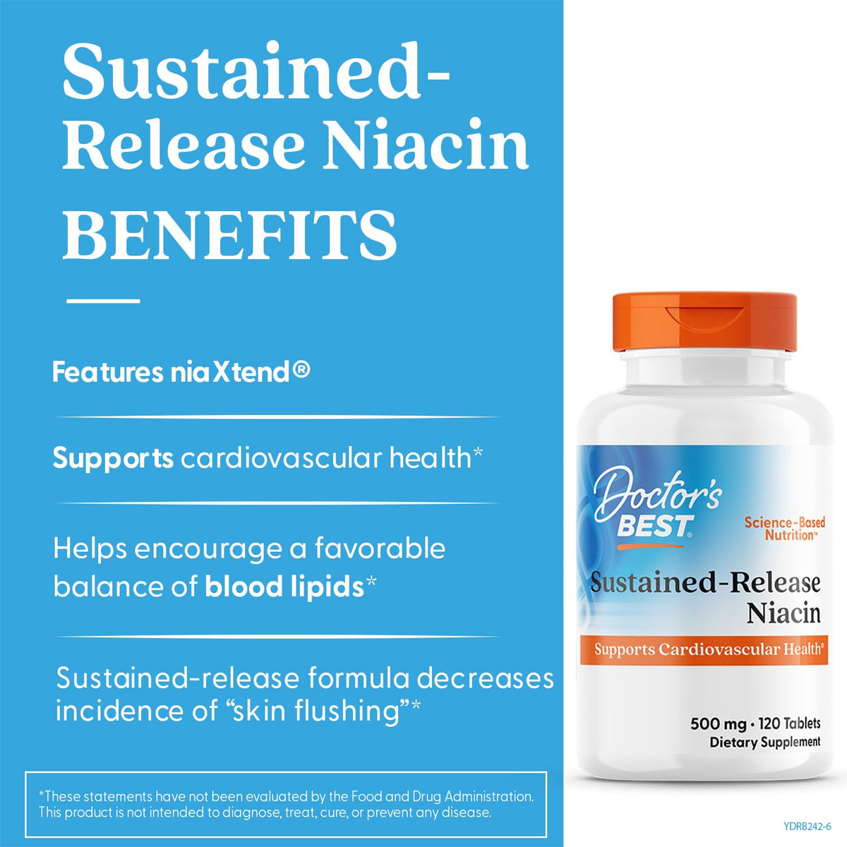 Doctor's BEST Niacine 500 mg comprimés vue de côté