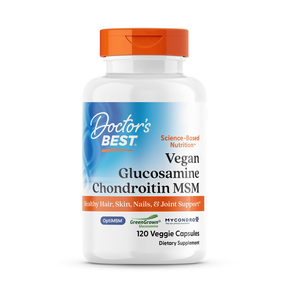 Doctor's BEST Vegan Glucosamine Chondroitin 120 Veg Capsules, vue de face