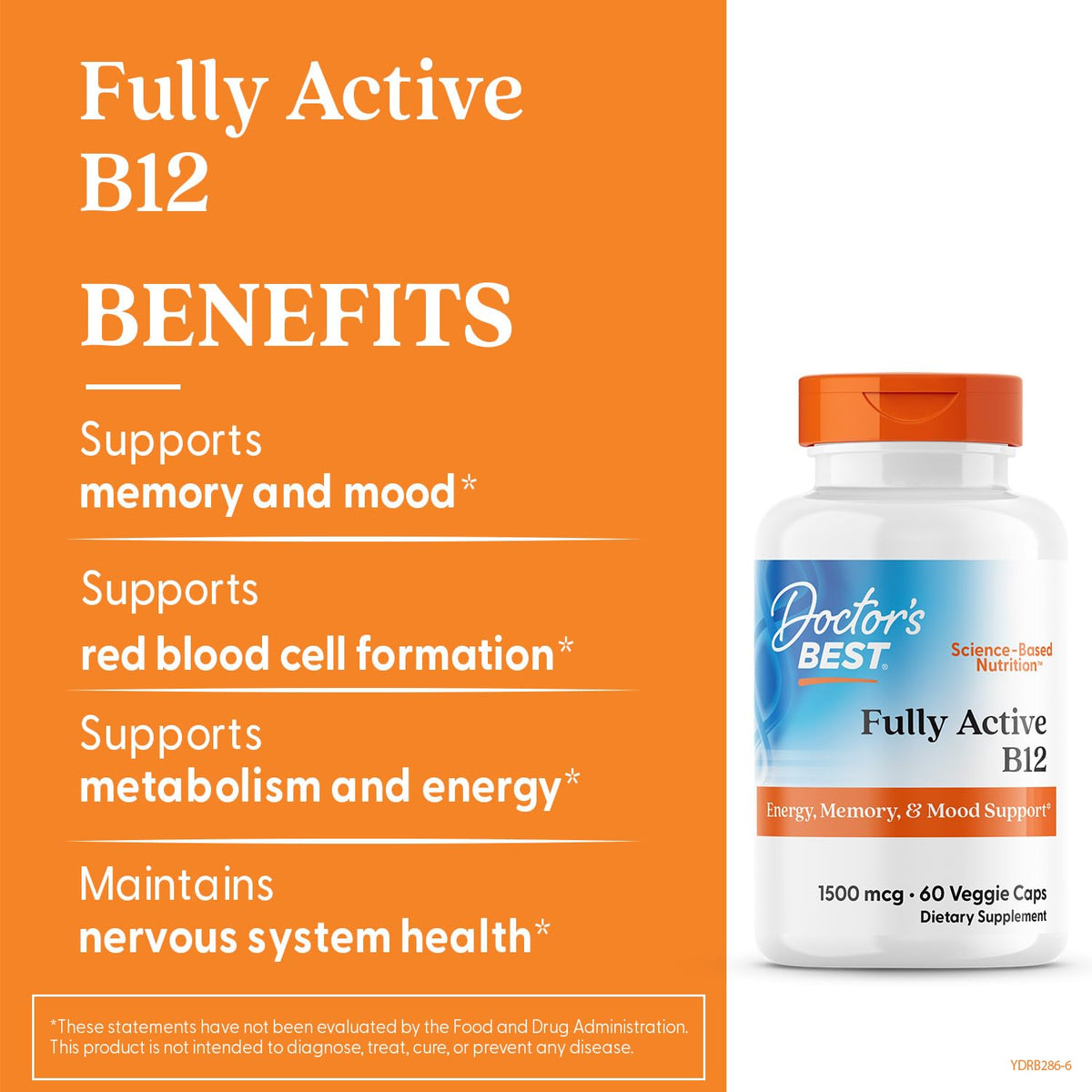 Doctor's BEST Vitamine B12 Methylcobalamine 1500 mcg - capsules végétales