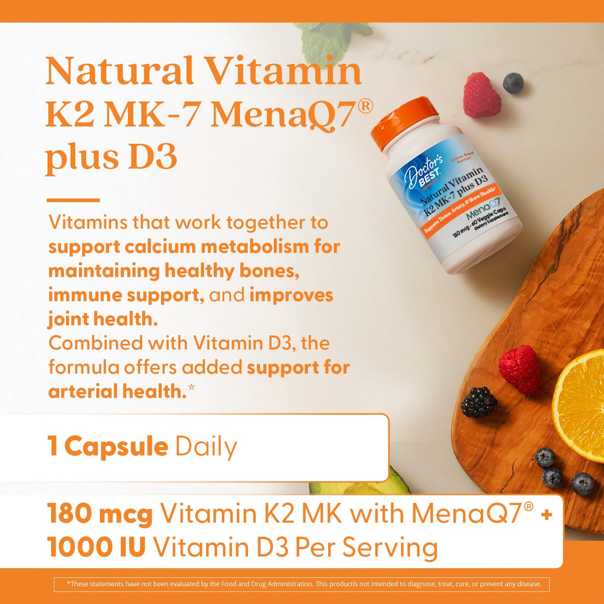 Doctor's BEST Vitamine K2 MK-7 et D3 contenant et étiquette