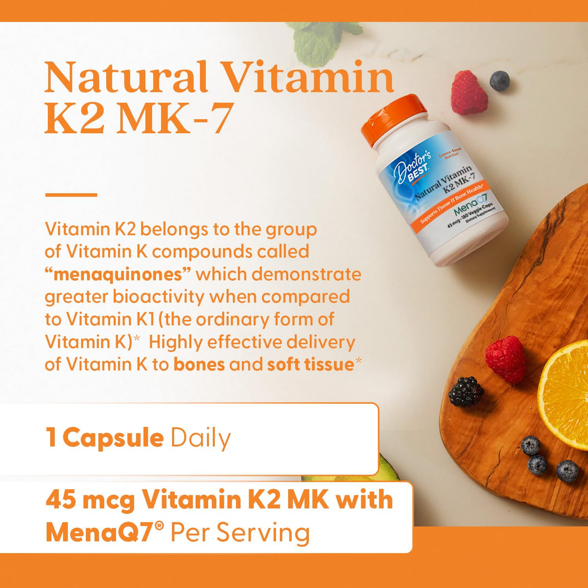 Doctor's BEST Vitamine K2 MK7 180 capsules avec étiquette