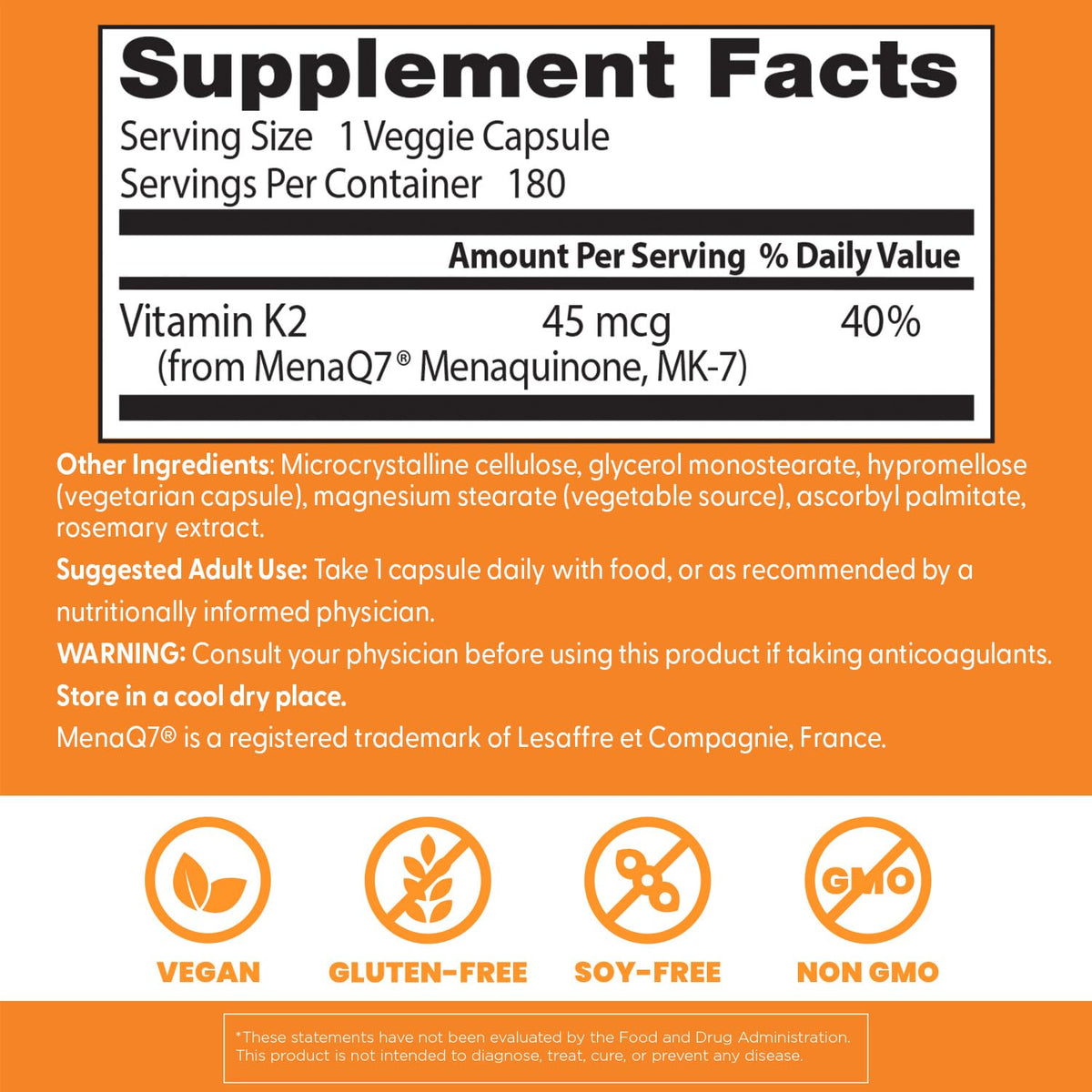 Doctor's BEST Vitamine K2 MK7 180 capsules côté