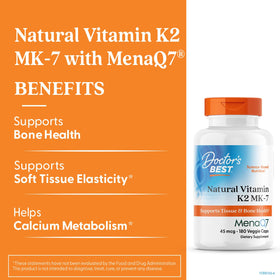 Doctor's BEST Vitamine K2 MK7 180 capsules vue arrière
