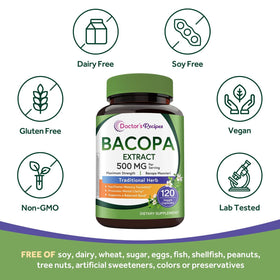 Doctor's Recipes Bacopa Monnieri 500 mg avec un verre d'eau