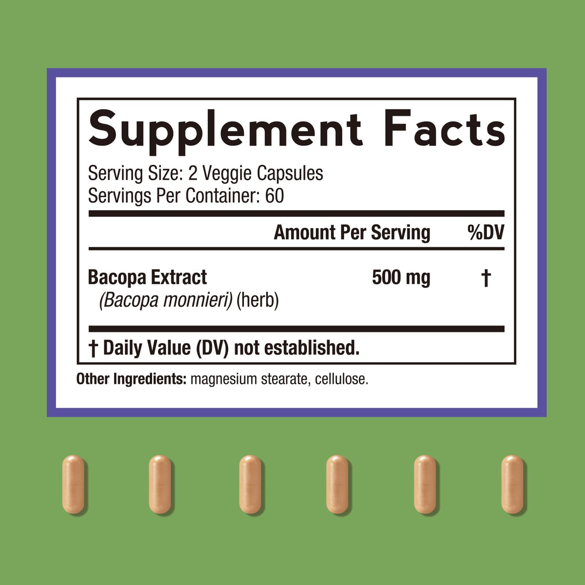 Doctor's Recipes Bacopa Monnieri 500 mg côté de la bouteille