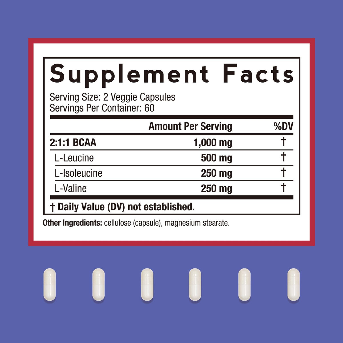 Doctor's Recipes BCAA 1000 mg 2:1:1 Vegan Capsules side view