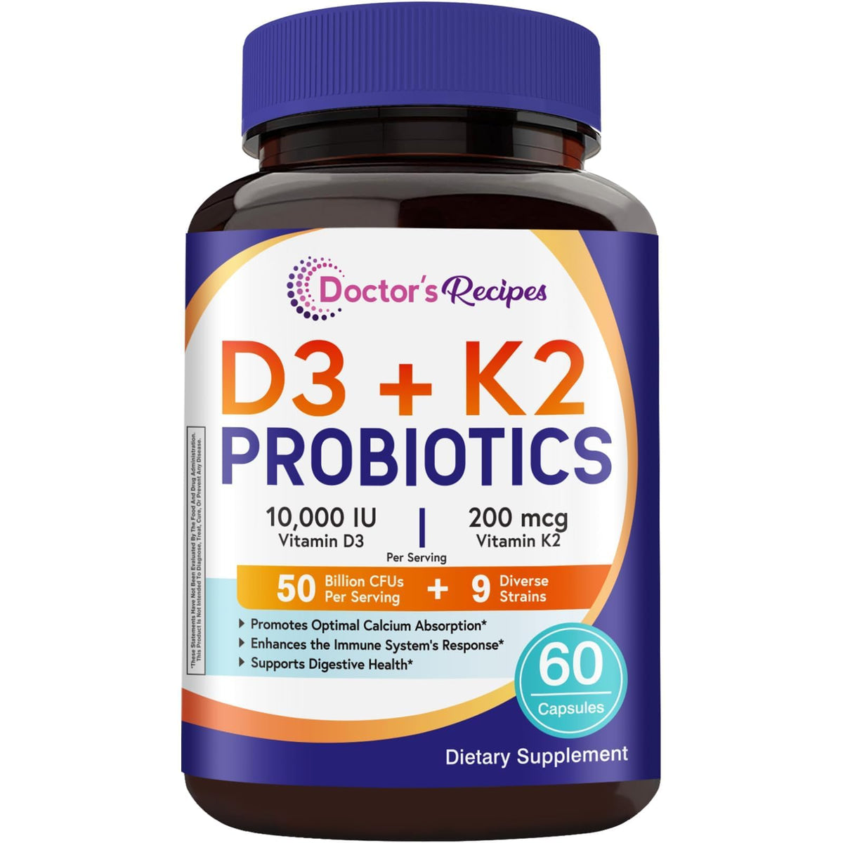 Doctor's Recipes Complément Alimentaire D3 K2 60 capsules vue de face