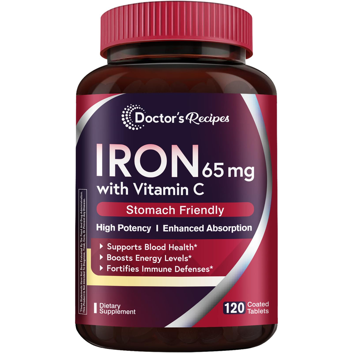 Doctor's Recipes Complément Alimentaire Fer 65 mg avec Vitamine C - vue avant