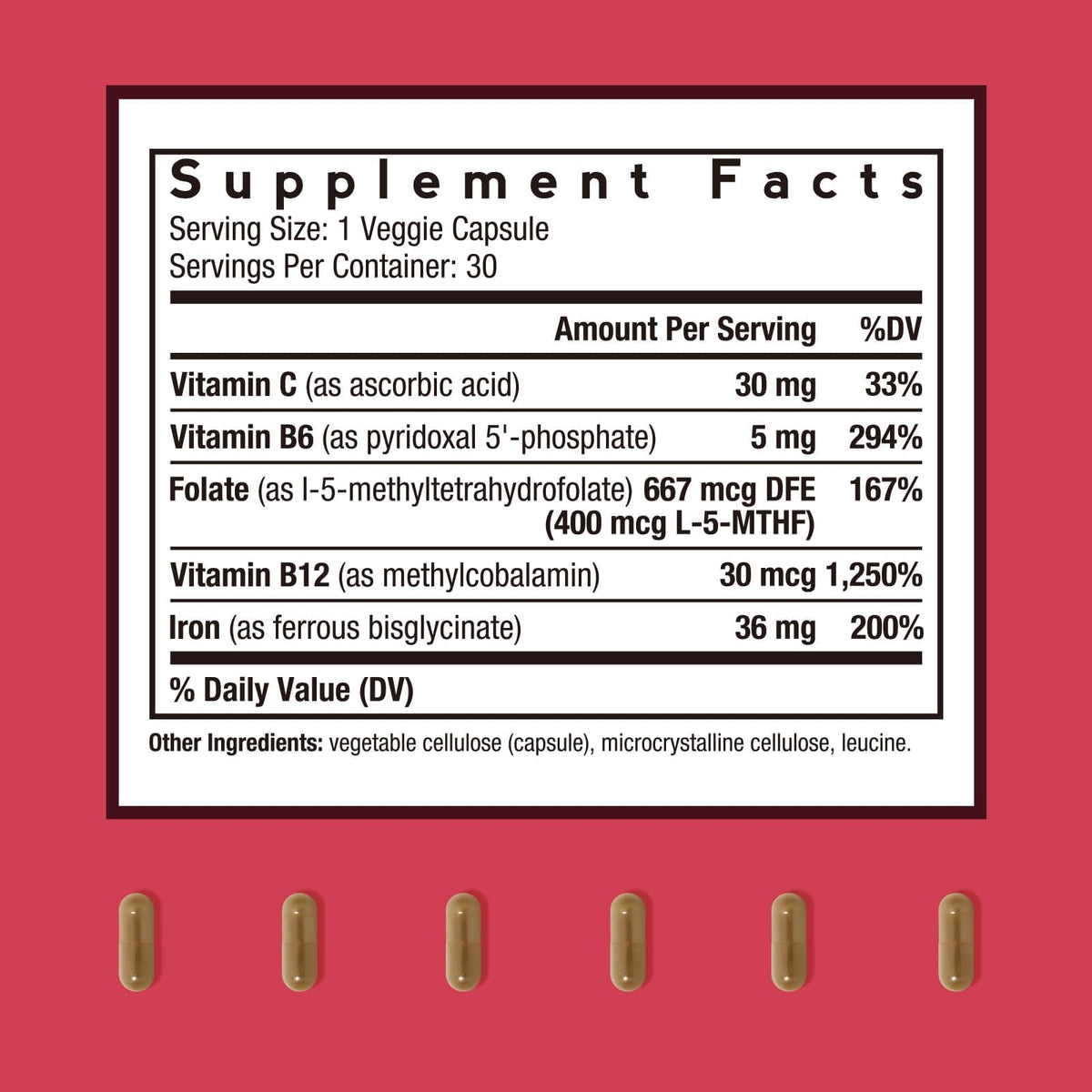 Doctor's Recipes Complément de Fer Bisglycinate 36 mg, capsule végétale à côté d'une cuillère de poudre