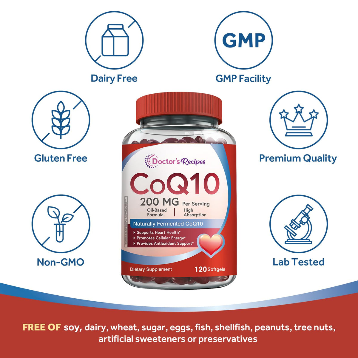 Doctor's Recipes CoQ10 200mg, gélules ouvertes montrant le contenu