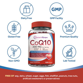 Doctor's Recipes CoQ10 200mg, gélules ouvertes montrant le contenu