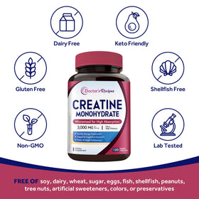 Doctor's Recipes créatine monohydrate 3000 mg capsules, ouvert avec des capsules visibles