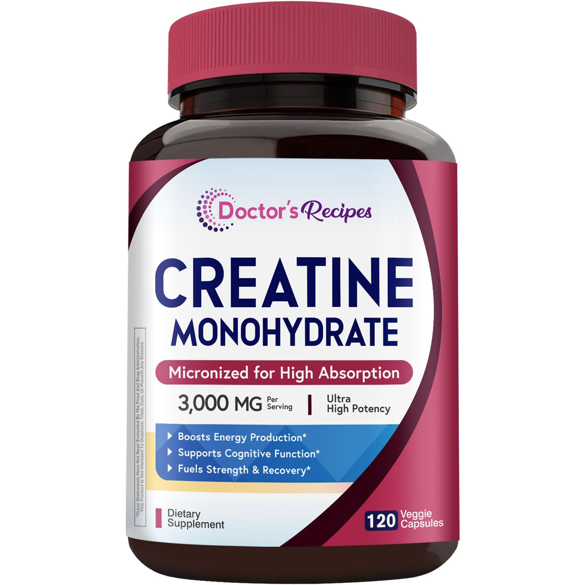 Doctor's Recipes créatine monohydrate 3000 mg capsules, vue de face