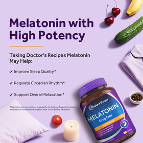Doctor's Recipes Melatonine 10 mg comprimés à côté d'un verre d'eau