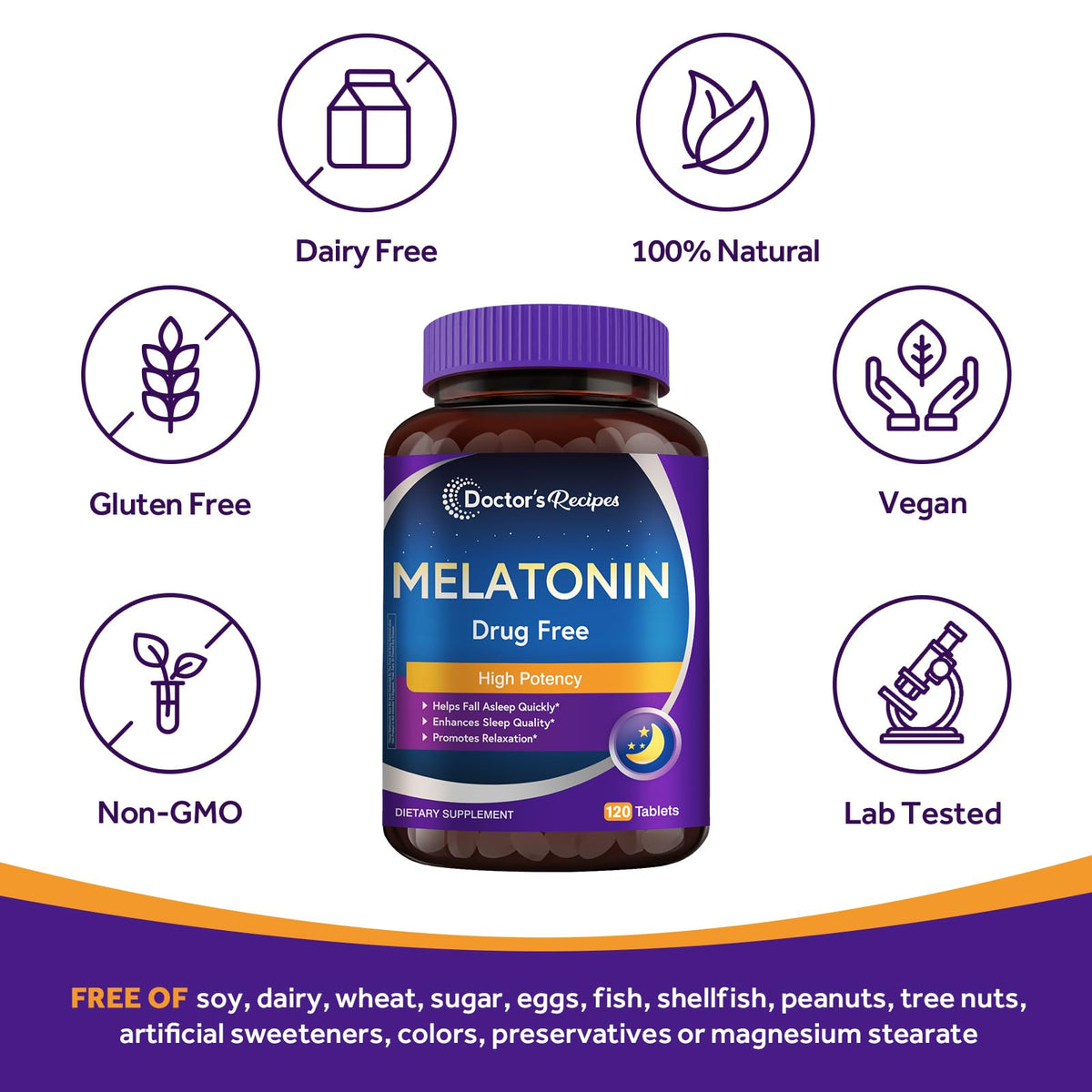 Doctor's Recipes Mélatonine 10 mg comprimés avec flacon