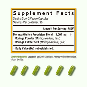 Doctor's Recipes Moringa 180 caps vegan étiquette de près