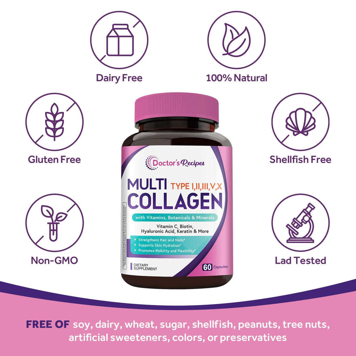 Doctor's Recipes Multi Collagen Peptides 1000 mg capsules ouvertes