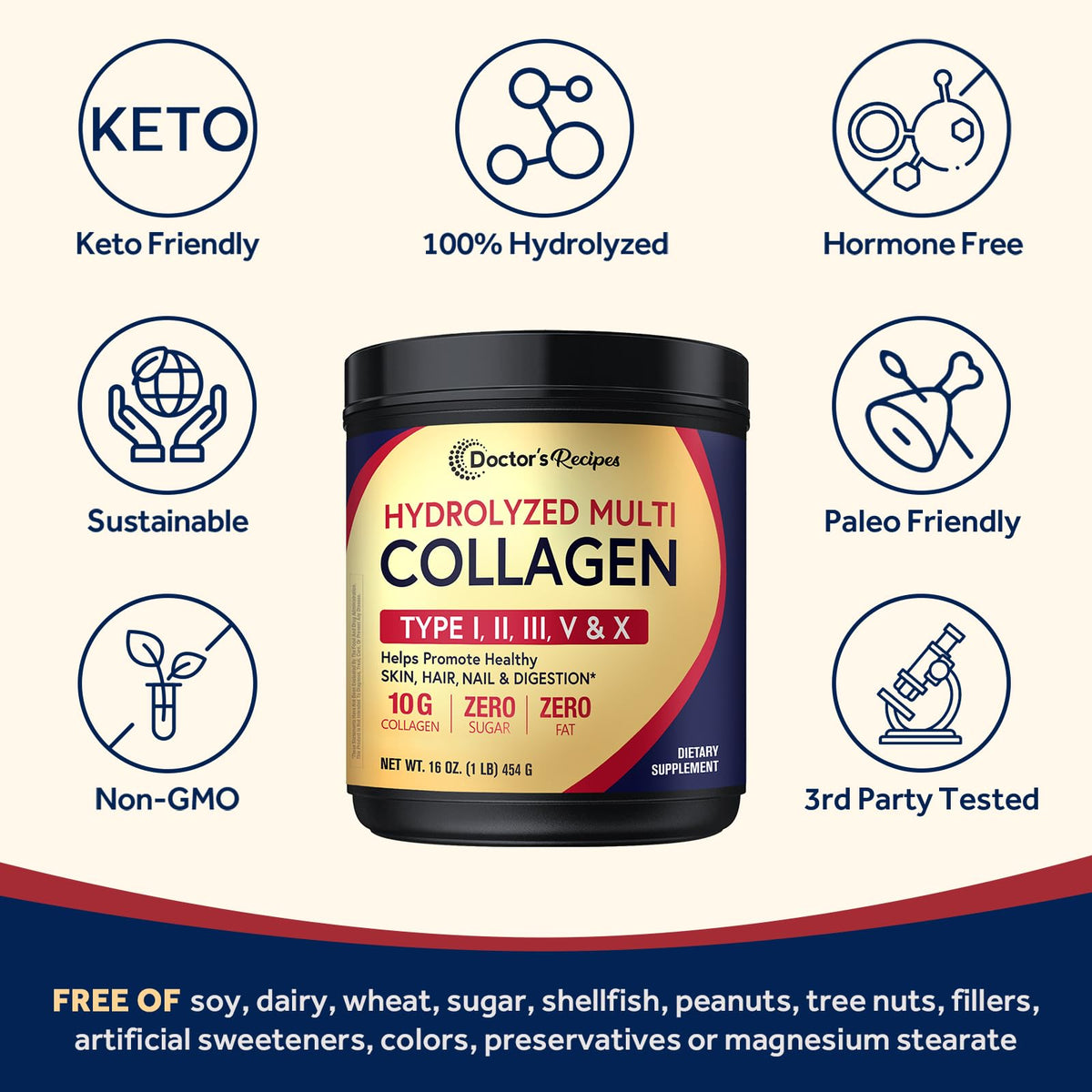 Doctor's Recipes Poudre de Collagène Multi Peptides 558g emballage