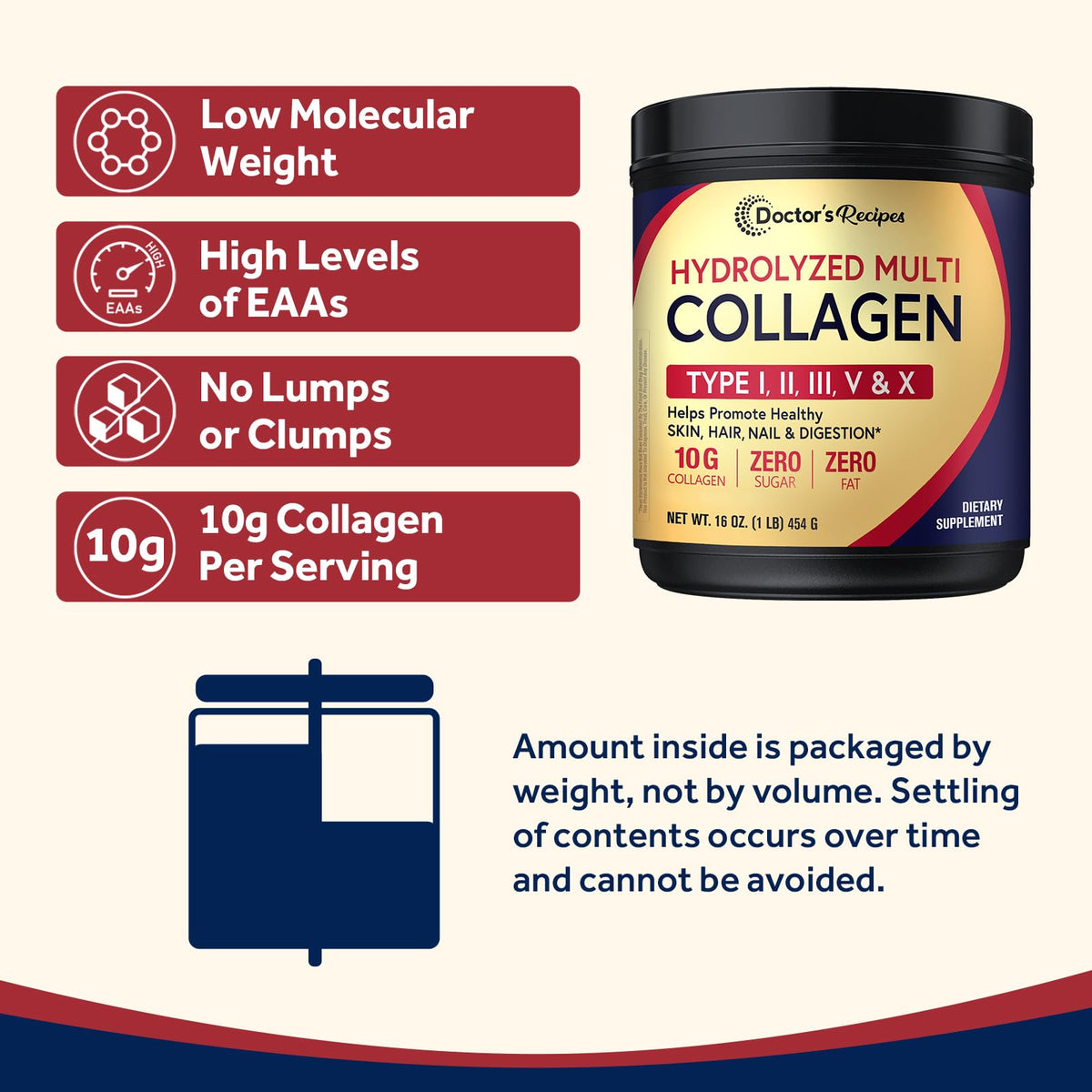 Doctor's Recipes Poudre de Collagène Multi Peptides 558g en poudre