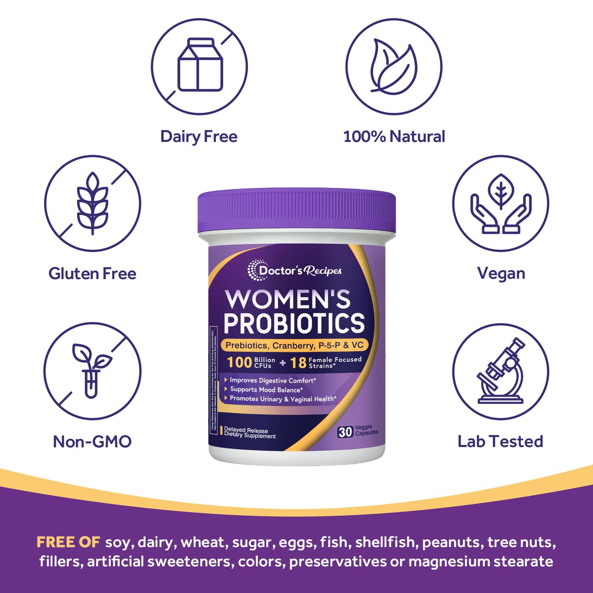 Doctor's Recipes Probiotiques pour Femmes 30 Caps avec vitamines B6 et C