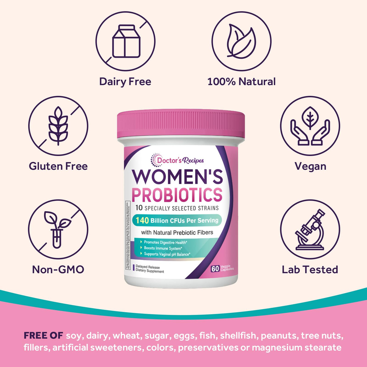 Doctor's Recipes Probiotiques pour Femmes avec Acacia Sénégal