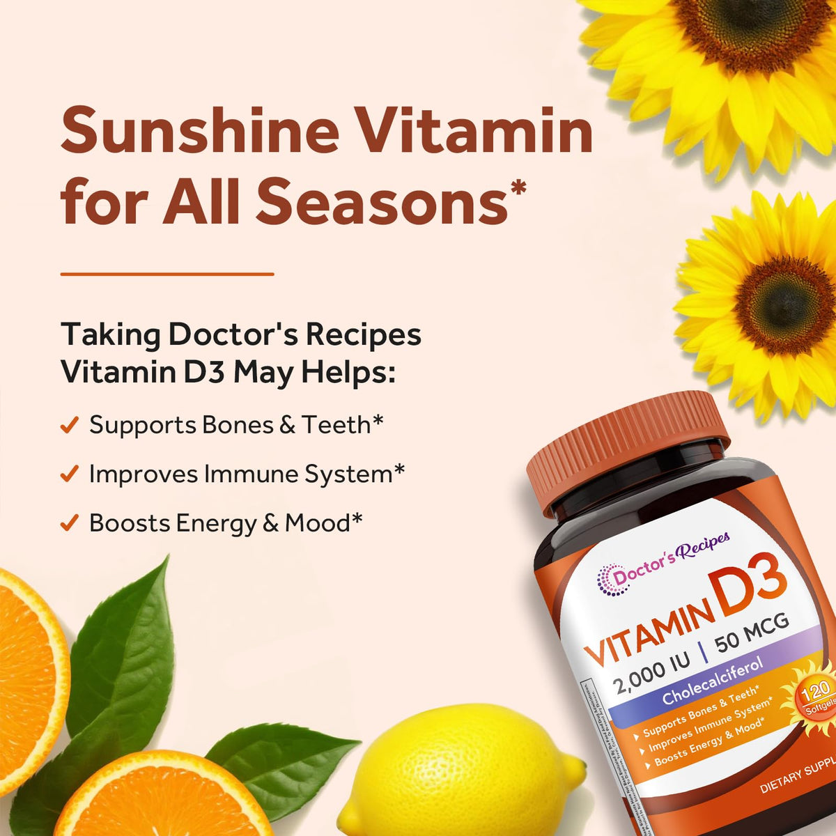 Doctor's Recipes Vitamine D3 2000 UI gélules molles côté