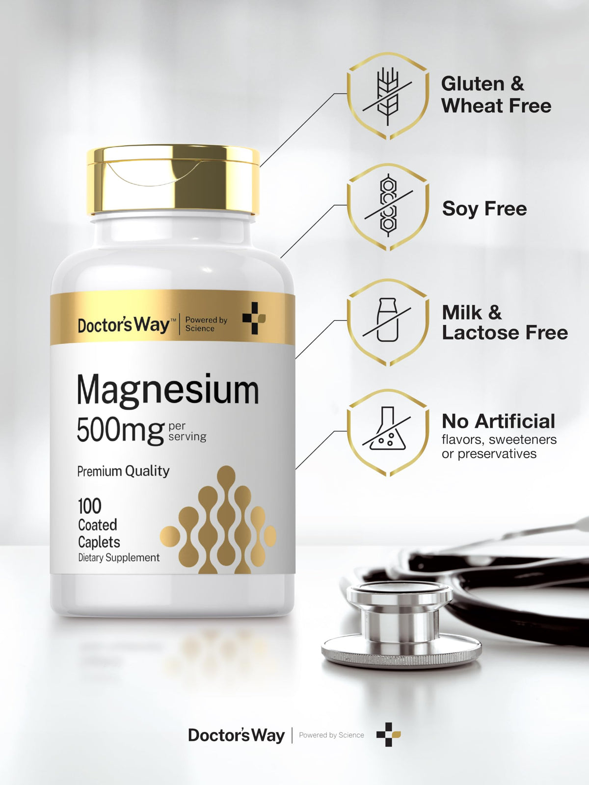 Doctor's Way Complément Alimentaire Magnésium 500mg comprimés enrobés avec un verre d'eau