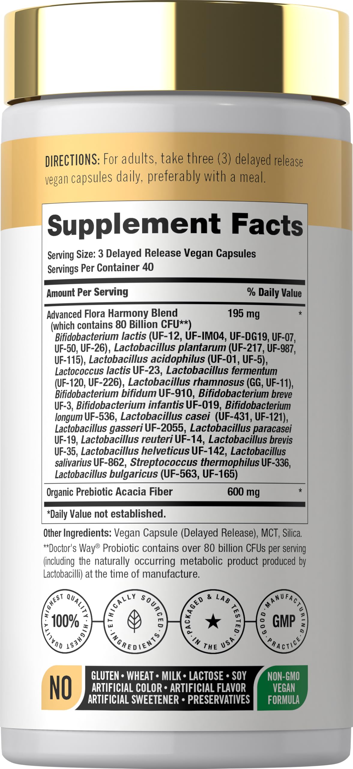 Doctor's Way Probiotique 120 Capsules avec étiquette détaillée