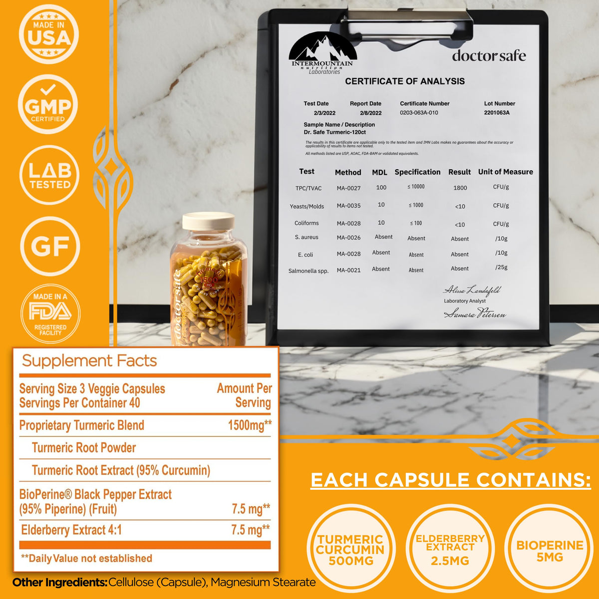 DOCTOR SAFE Curcuma 1500mg 120 Capsules - vue de côté