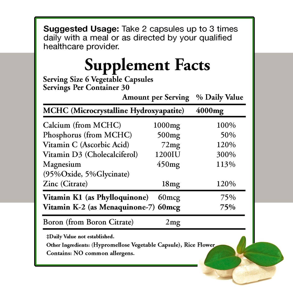 Doctors Nutra Calcium 1000mg MCHC 4000mg côté avec étiquettes