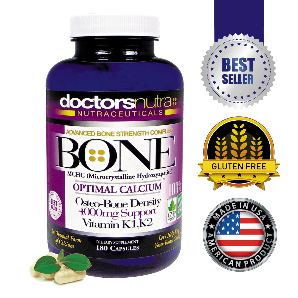Doctors Nutra Calcium 1000mg MCHC 4000mg dos avec informations nutritionnelles