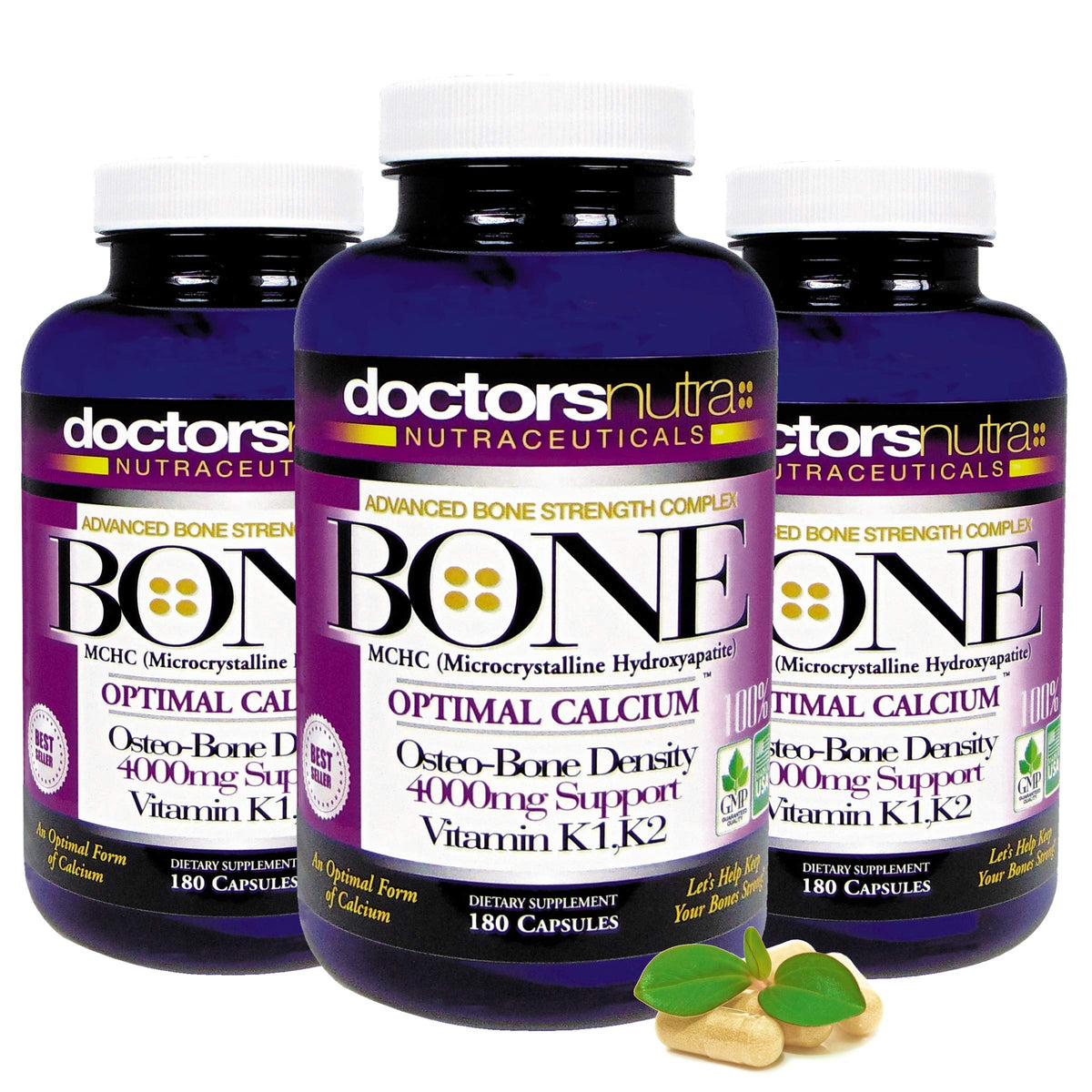 Doctors Nutra Calcium 1000mg MCHC 4000mg ouvert avec gélules sur une table