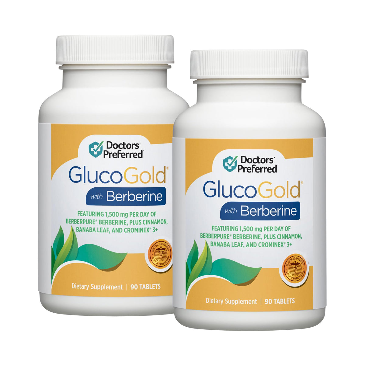 DOCTORS' PREFERRED GlucoGold 1500 mg avec Berberine et Cannelle, vue avant